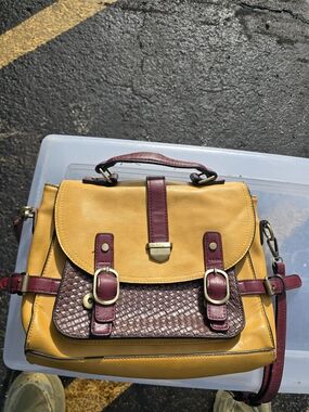 ModCloth Yellow and Burgundy Woven-Accent Satchel